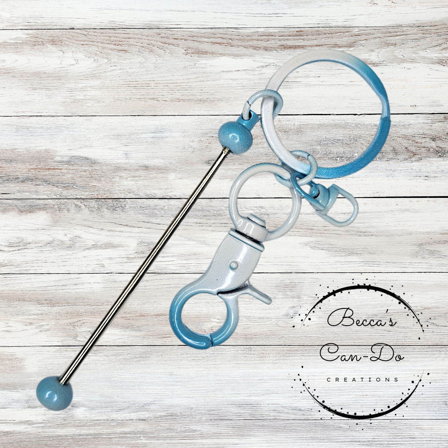 Beadable Keychain Bar - Light Blue Iridescent Ombré