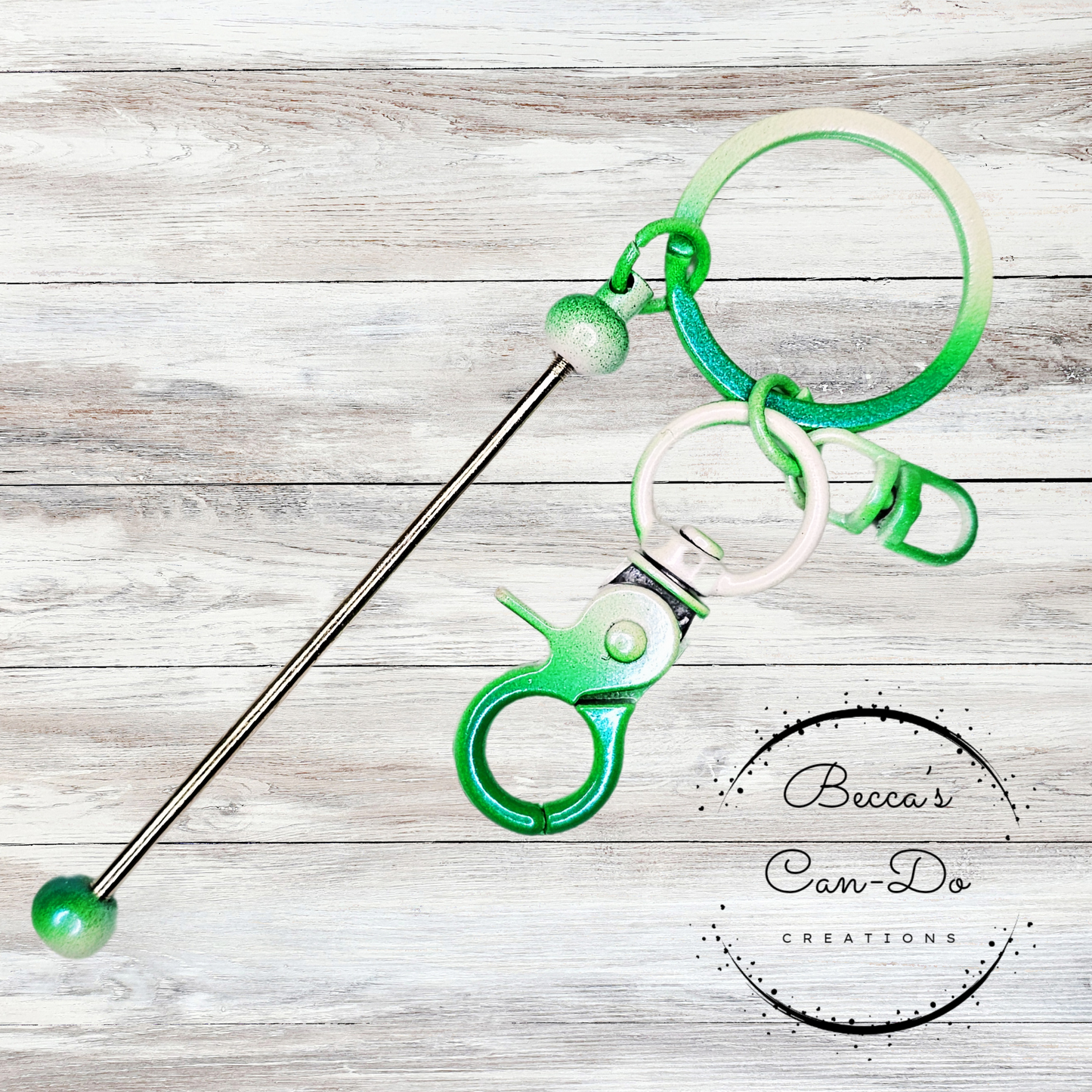 Beadable Keychain Bar - Green Iridescent Ombré