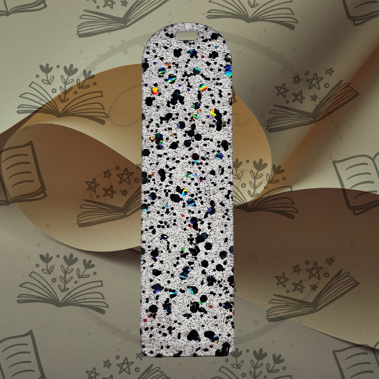 Black Chunky Glitter Acrylic Bookmark - Round Top