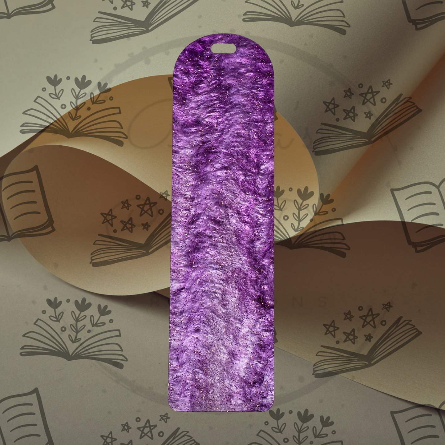 Pearlescent Purple Glitter Acrylic Bookmark - Round Top