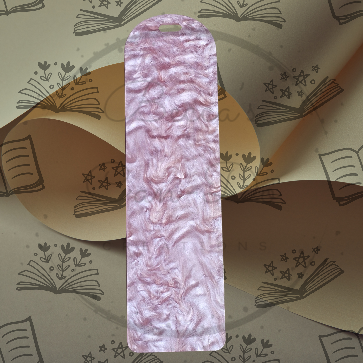 Pearlescent Light Pink Acrylic Bookmark - Round Top