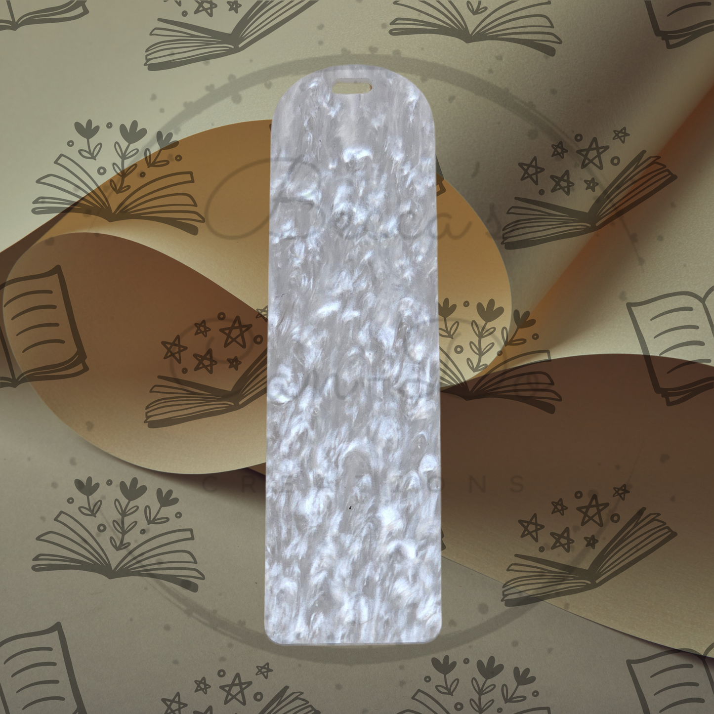 Pearlescent White Acrylic Bookmark - Round Top