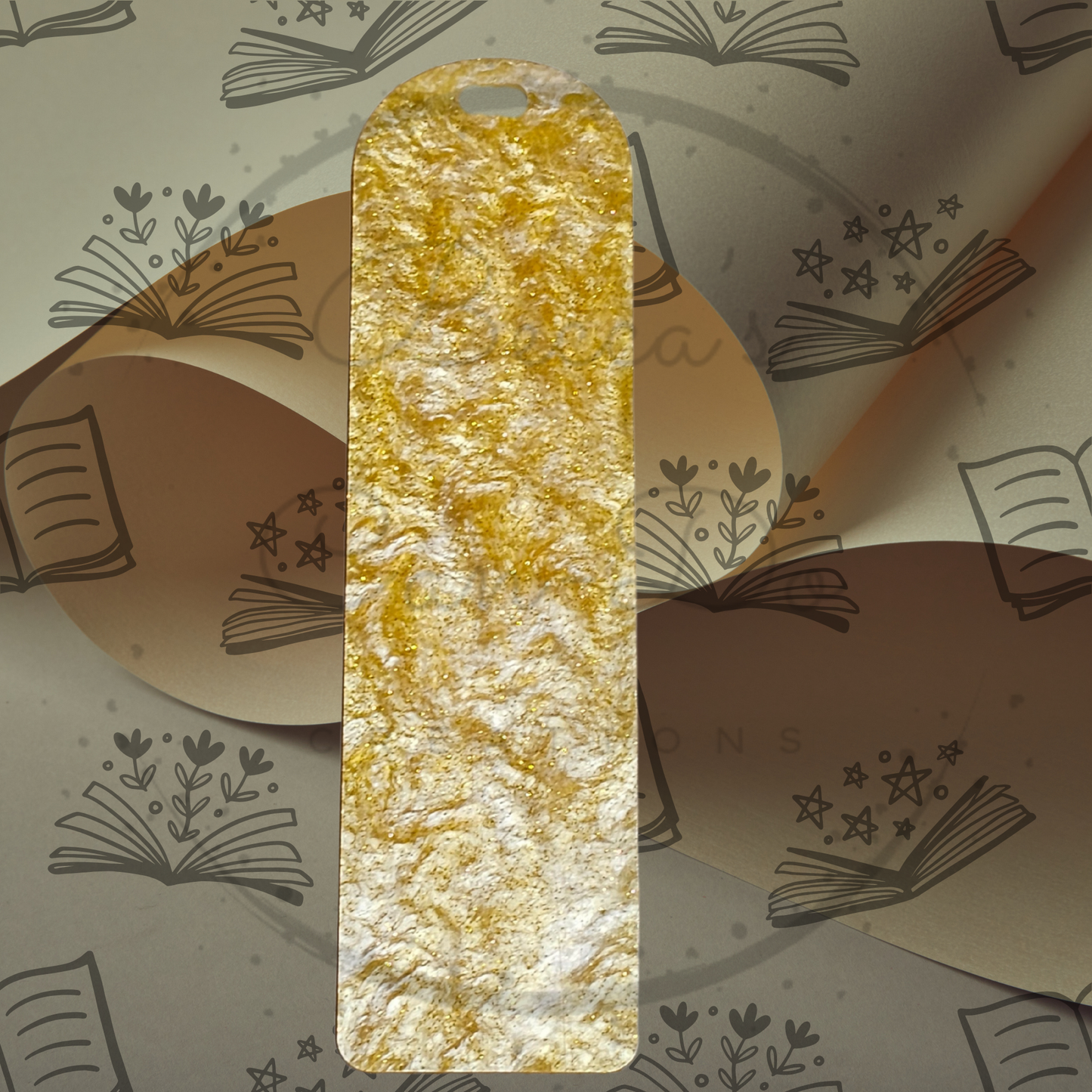 Pearlescent Yellow Glitter Acrylic Bookmark - Round Top