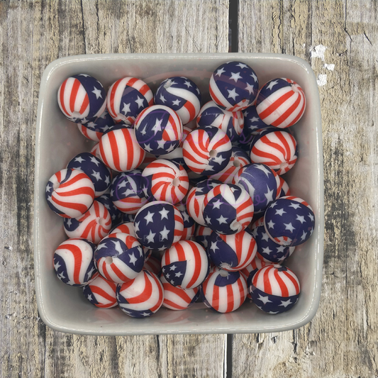 15mm Printed Silicone Bead - American Flag