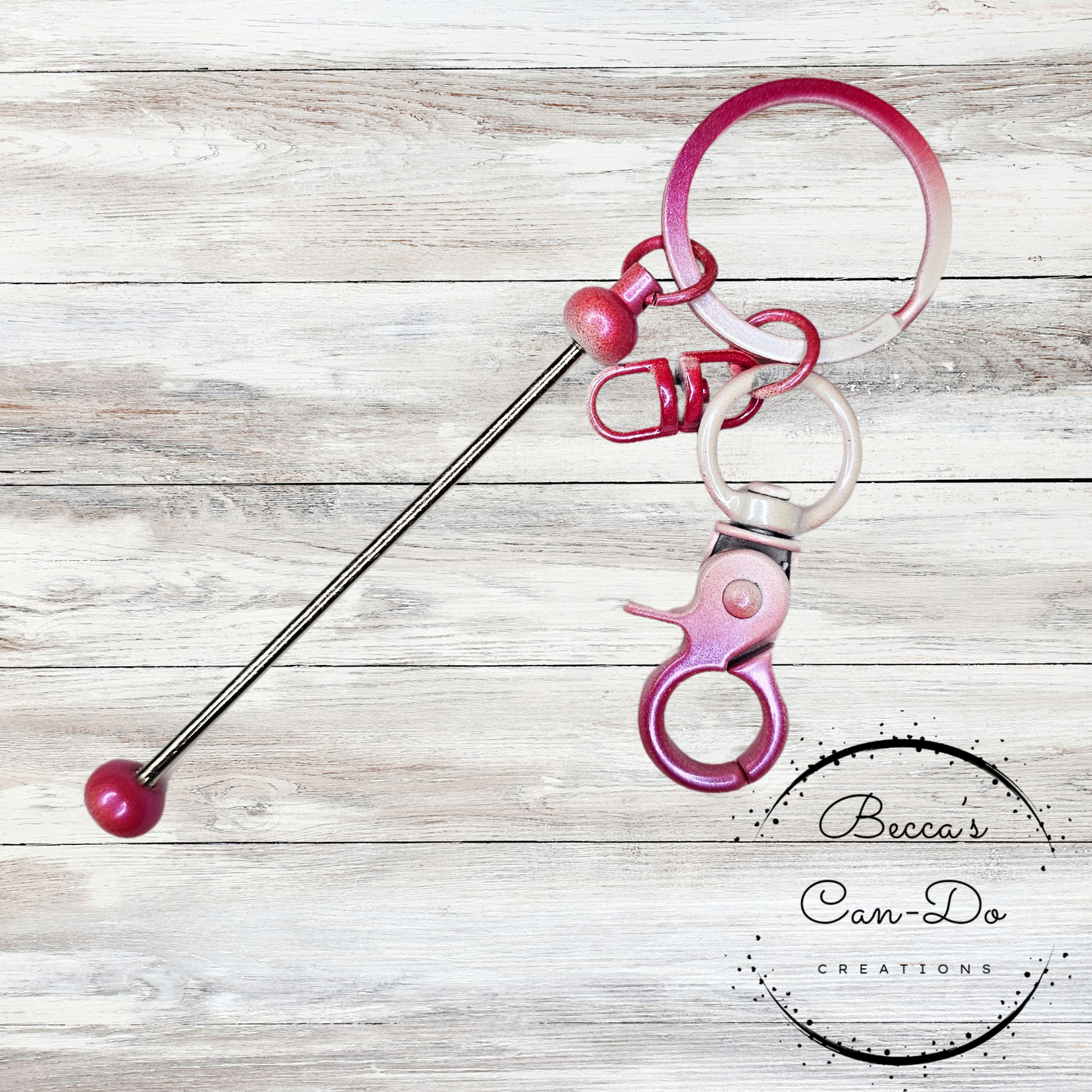 Beadable Keychain Bar - Red  Iridescent Ombré