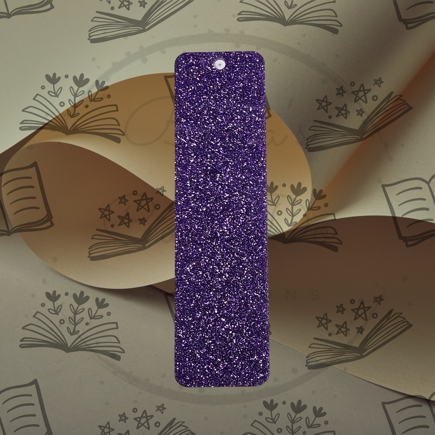 Purple Glitter Acrylic Bookmark - Square Top