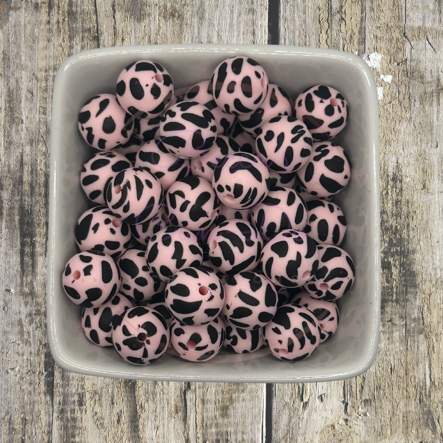 15mm Printed Silicone Bead - Strawberry Milk