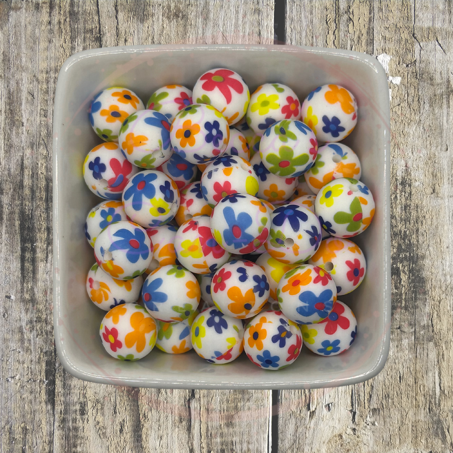 15mm Printed Silicone Bead - Fruity Daisy