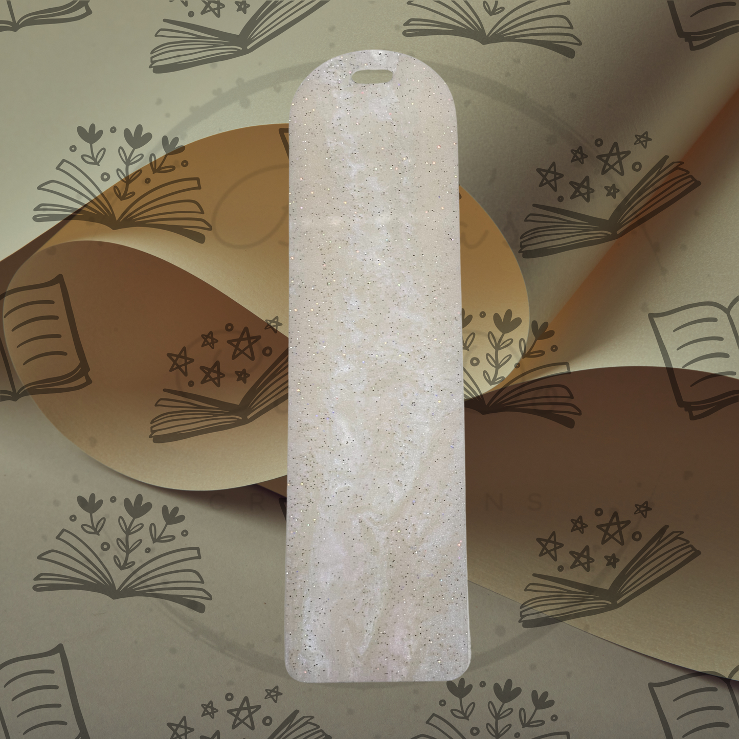Pearlescent White Acrylic with Glitter Bookmark - Round Top