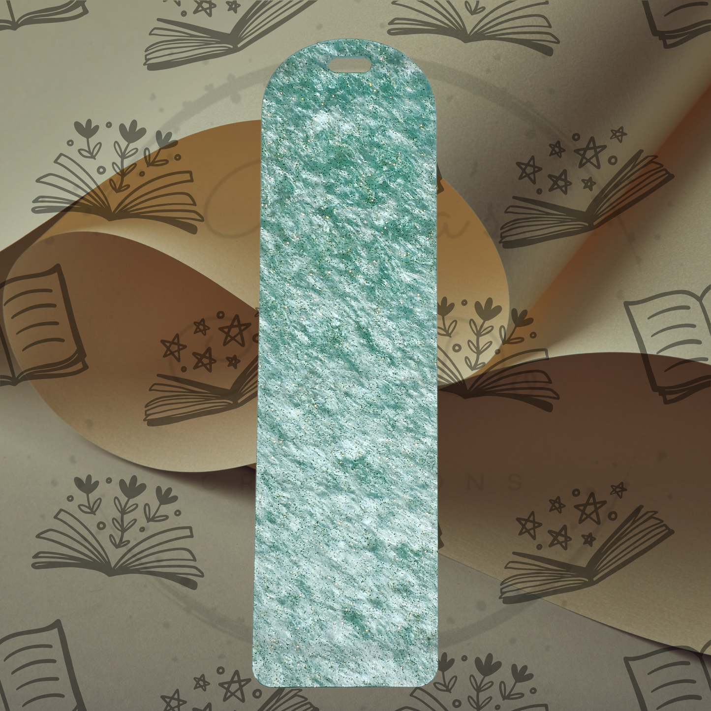 Pearlescent Aquamarine Glitter Acrylic Bookmark - Round Top
