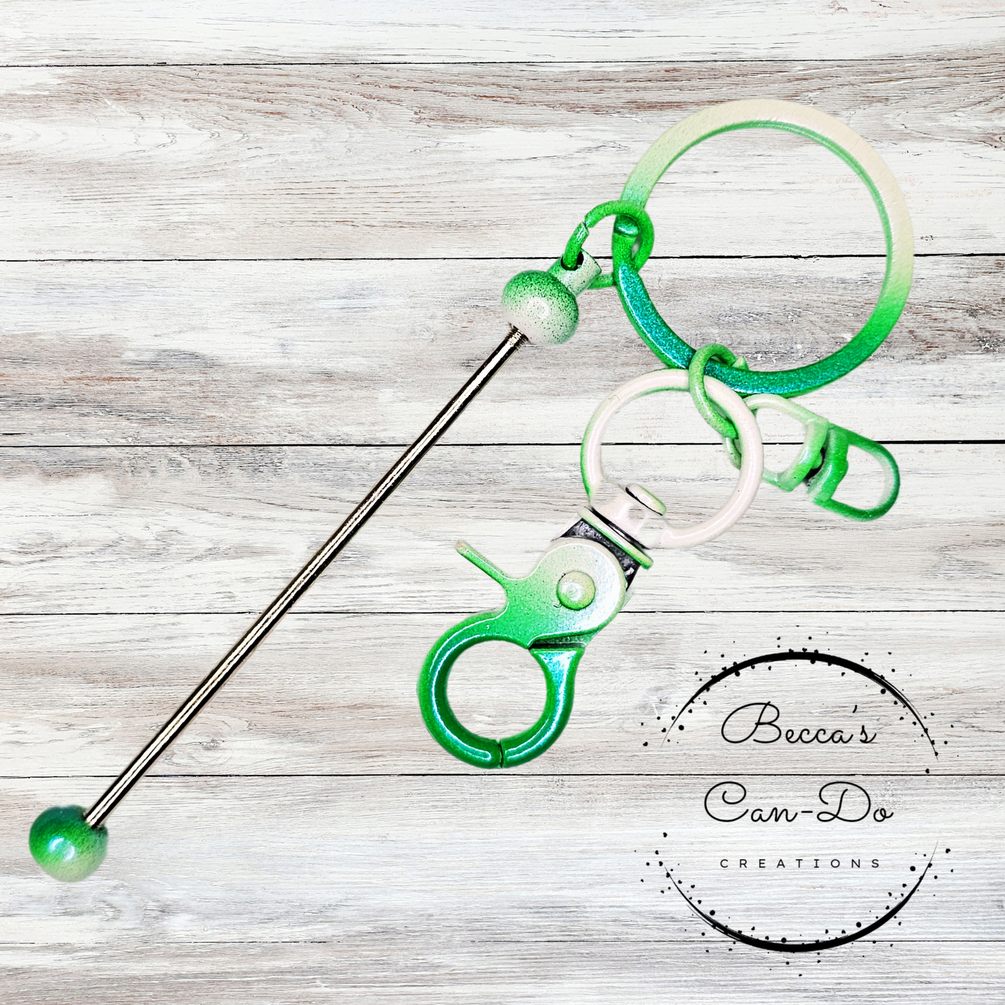 Beadable Keychain Bar - Pastel Green Iridescent Ombré