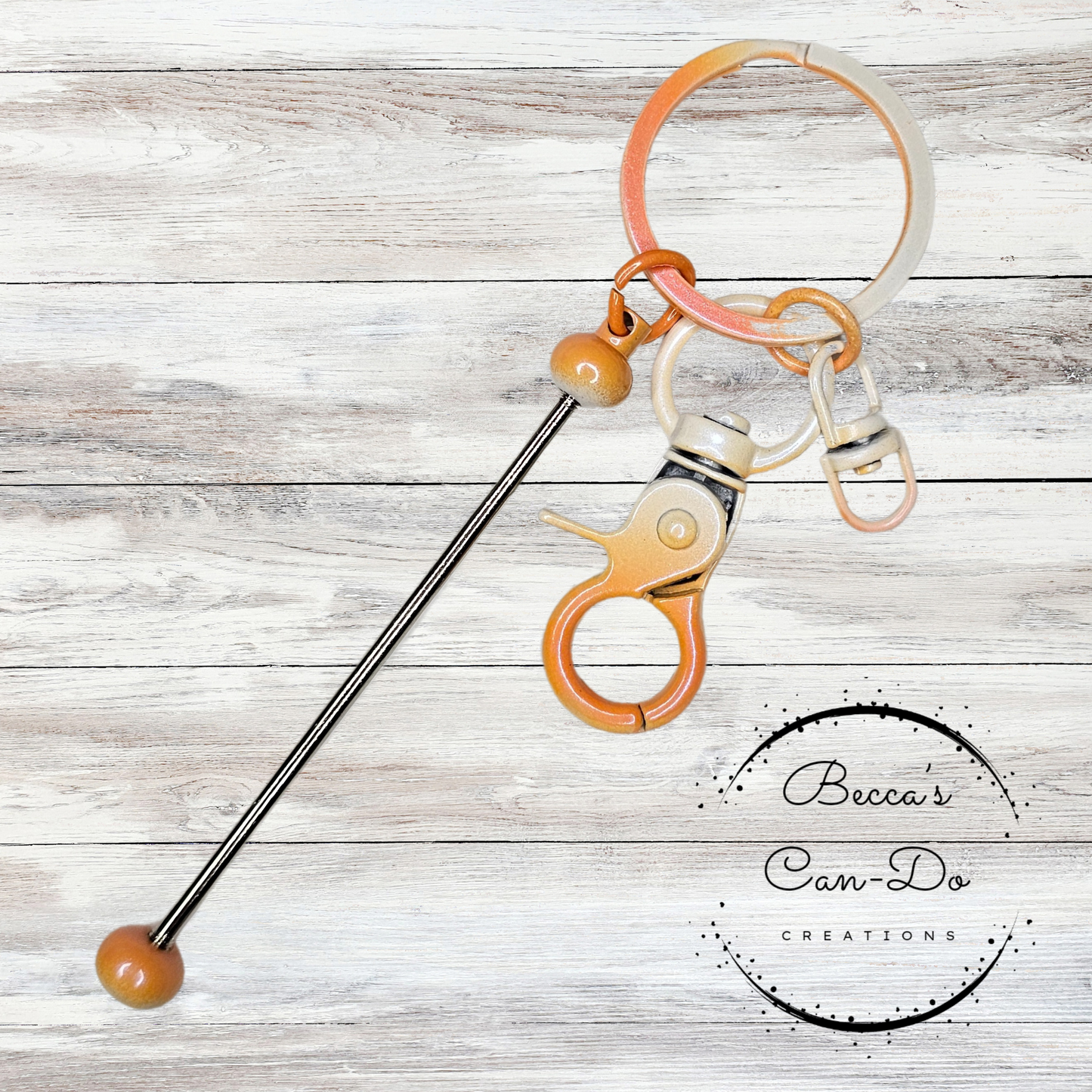 Beadable Keychain Bar - Orange  Iridescent Ombré