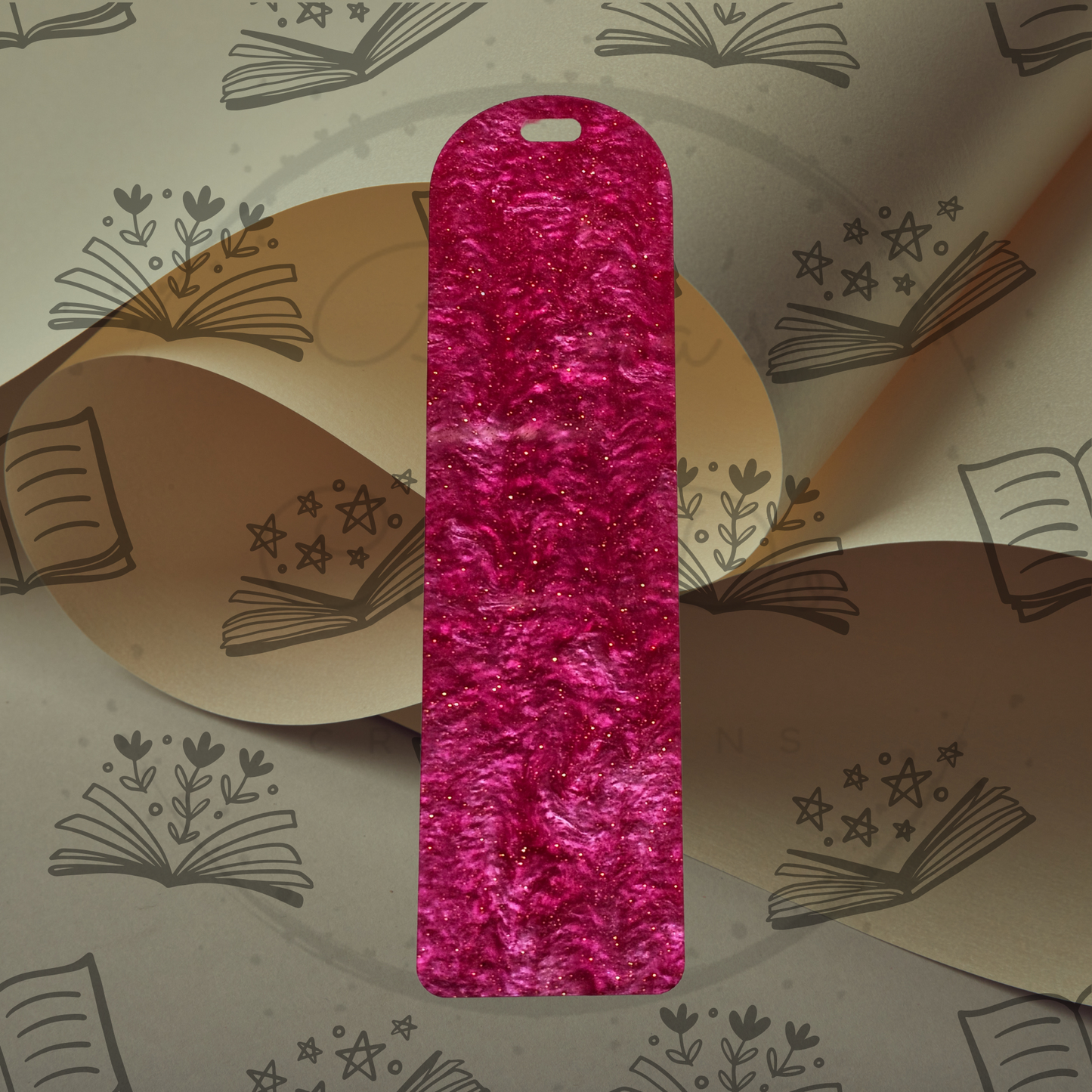 Pearlescent Pink Glitter Acrylic Bookmark - Round Top