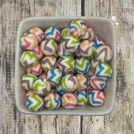 15mm Printed Silicone Bead - Candy Chevron