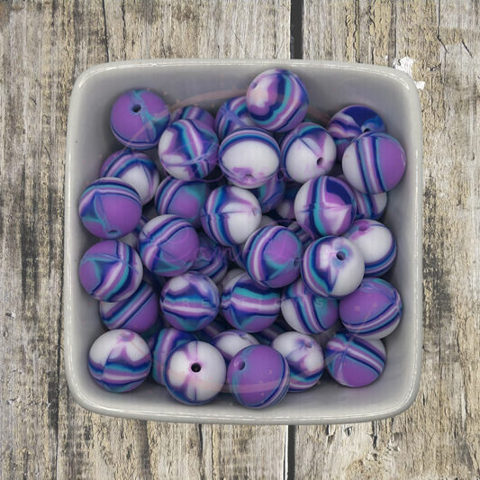 15mm Printed Silicone Bead - Purple Swirl