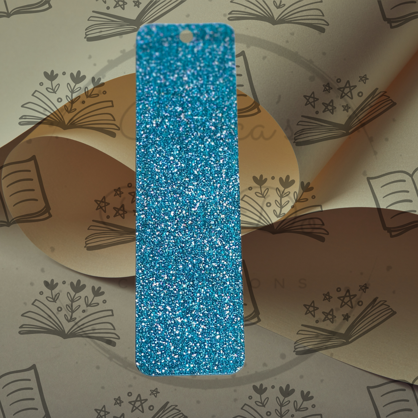 Blue Glitter Acrylic Bookmark - Square Top