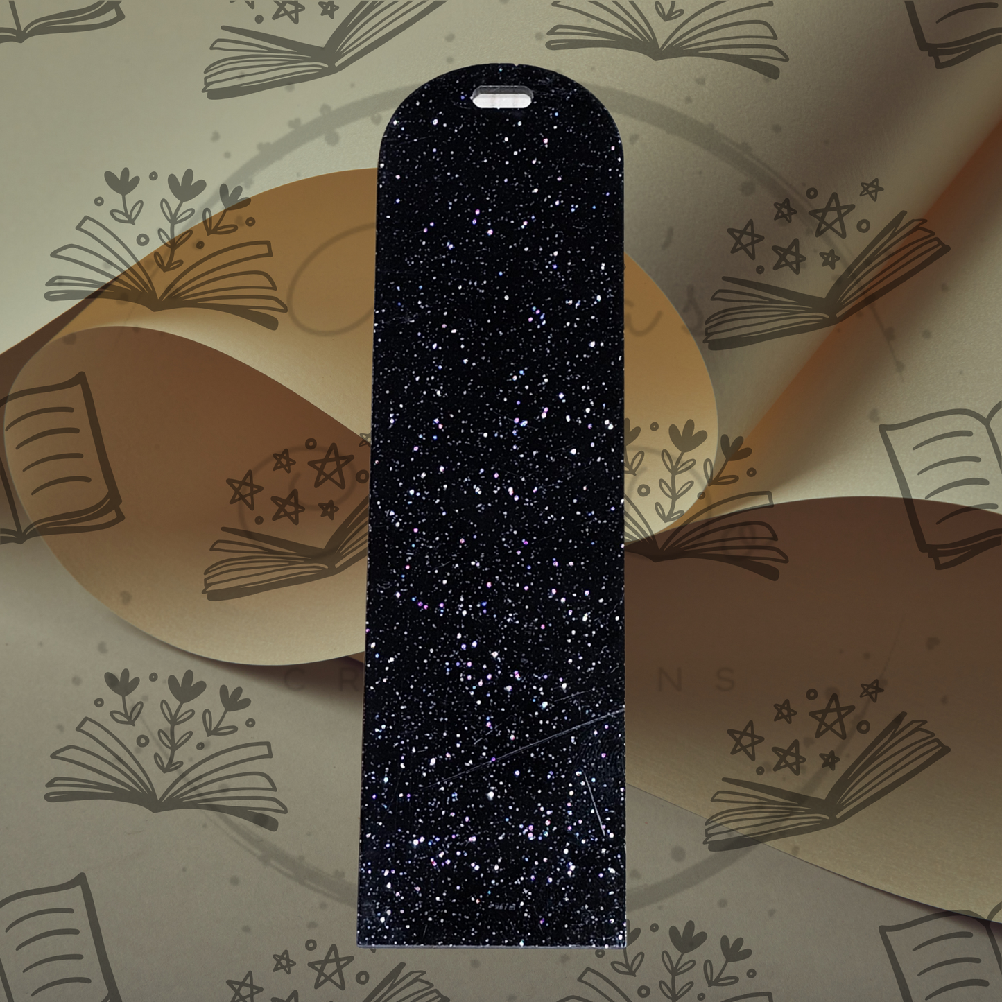 Black Glitter Acrylic Bookmark - Round Top
