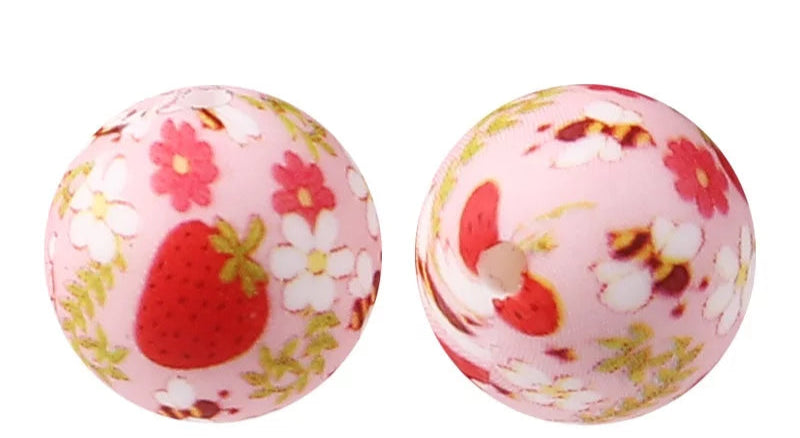 15mm Printed Silicone Bead Strawberry Shortcake