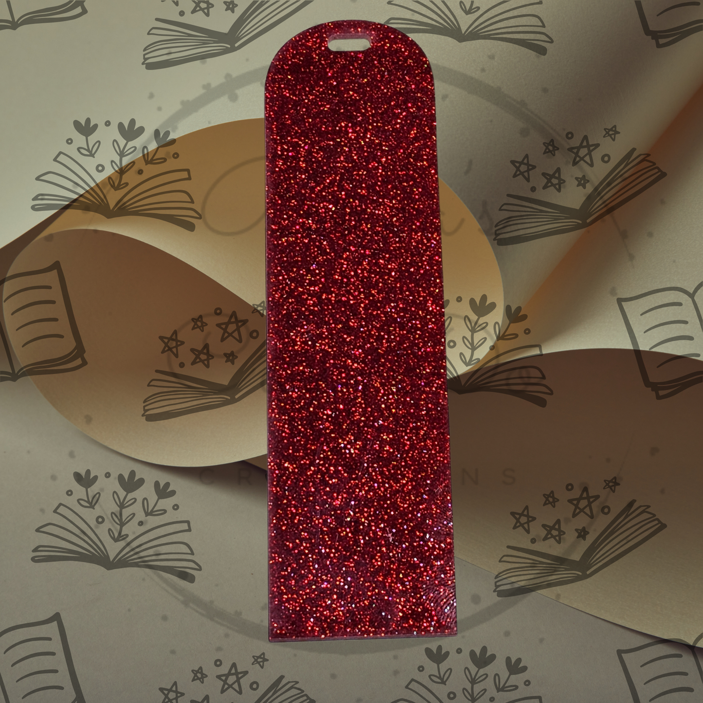 Red Glitter Acrylic Bookmark -Round Top
