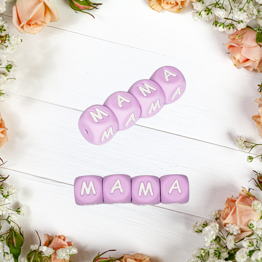 MAMA 12mm Silicone Bead - 12mm Light-purple Silicone Letter Beads