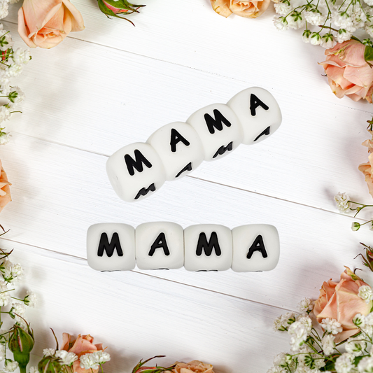 MAMA 12mm Silicone Bead - 12mm White Silicone Letter Beads