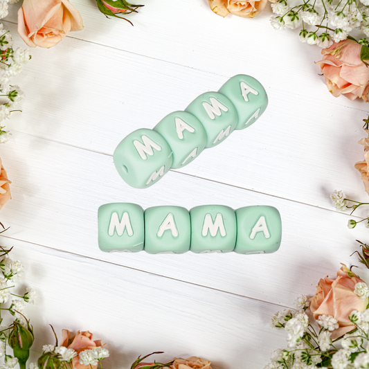 MAMA 12mm Silicone Bead - 12mm Mint-green  Silicone Letter Beads