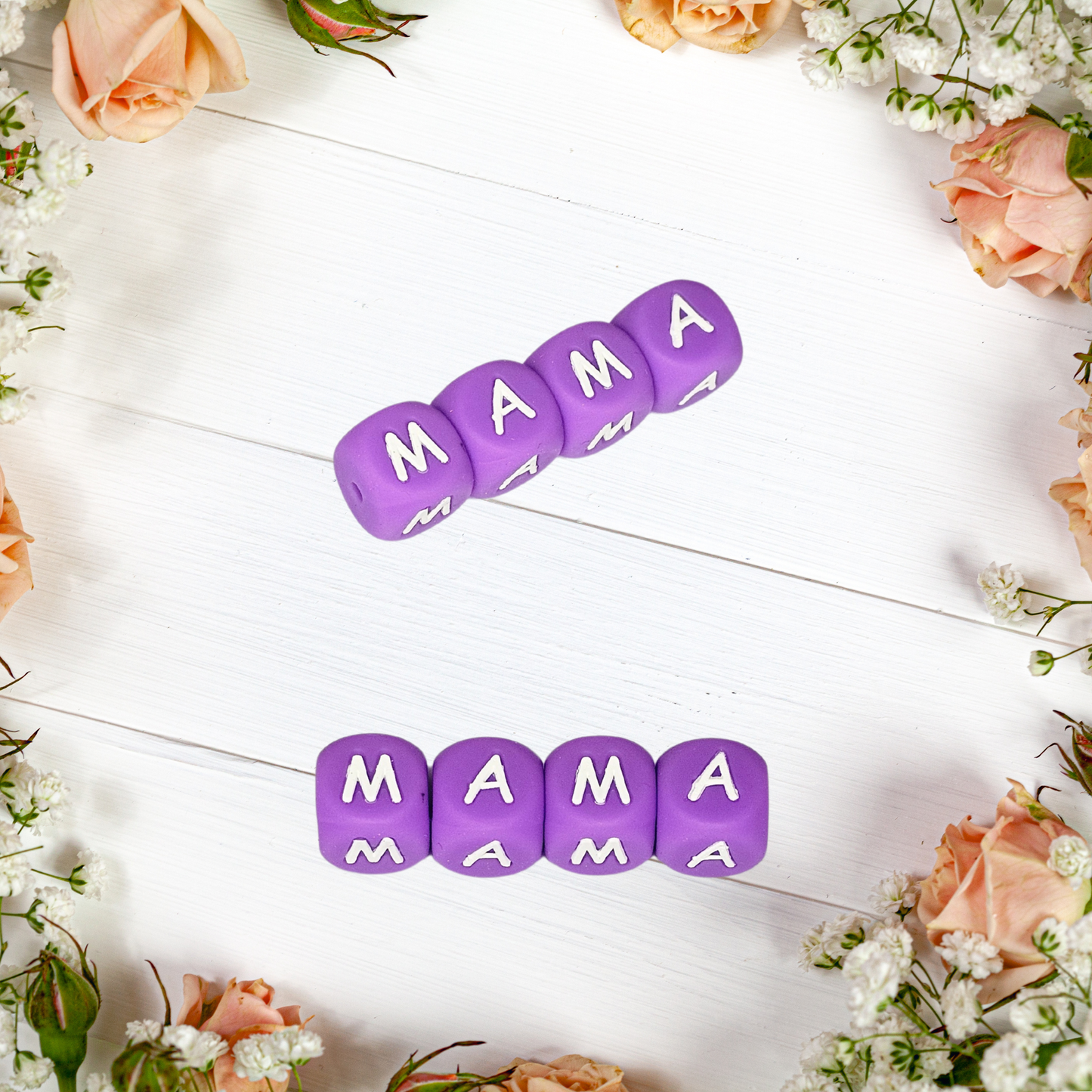 MAMA 12mm Silicone Bead - 12mm Purple Silicone Letter Beads