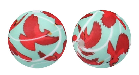 15mm Printed Silicone Bead - Cardinal