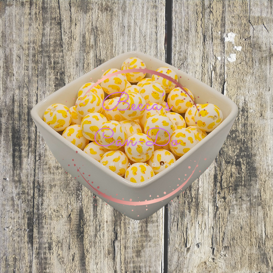 15mm Printed Silicone Beads - Yellow Ducks